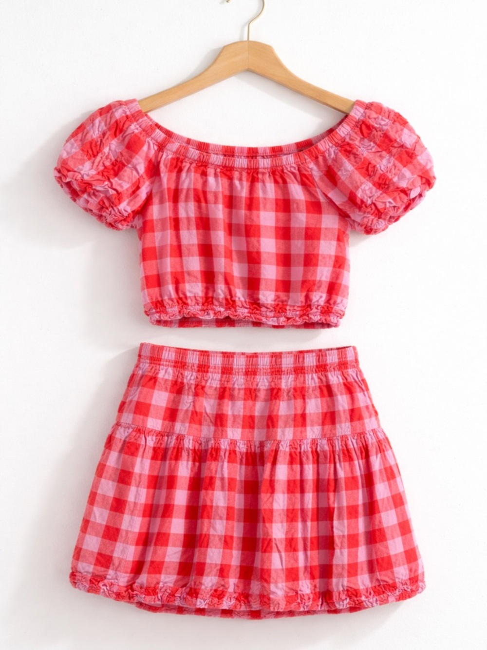 Epic Threads Pink and Red Gingham Two-Piece Set